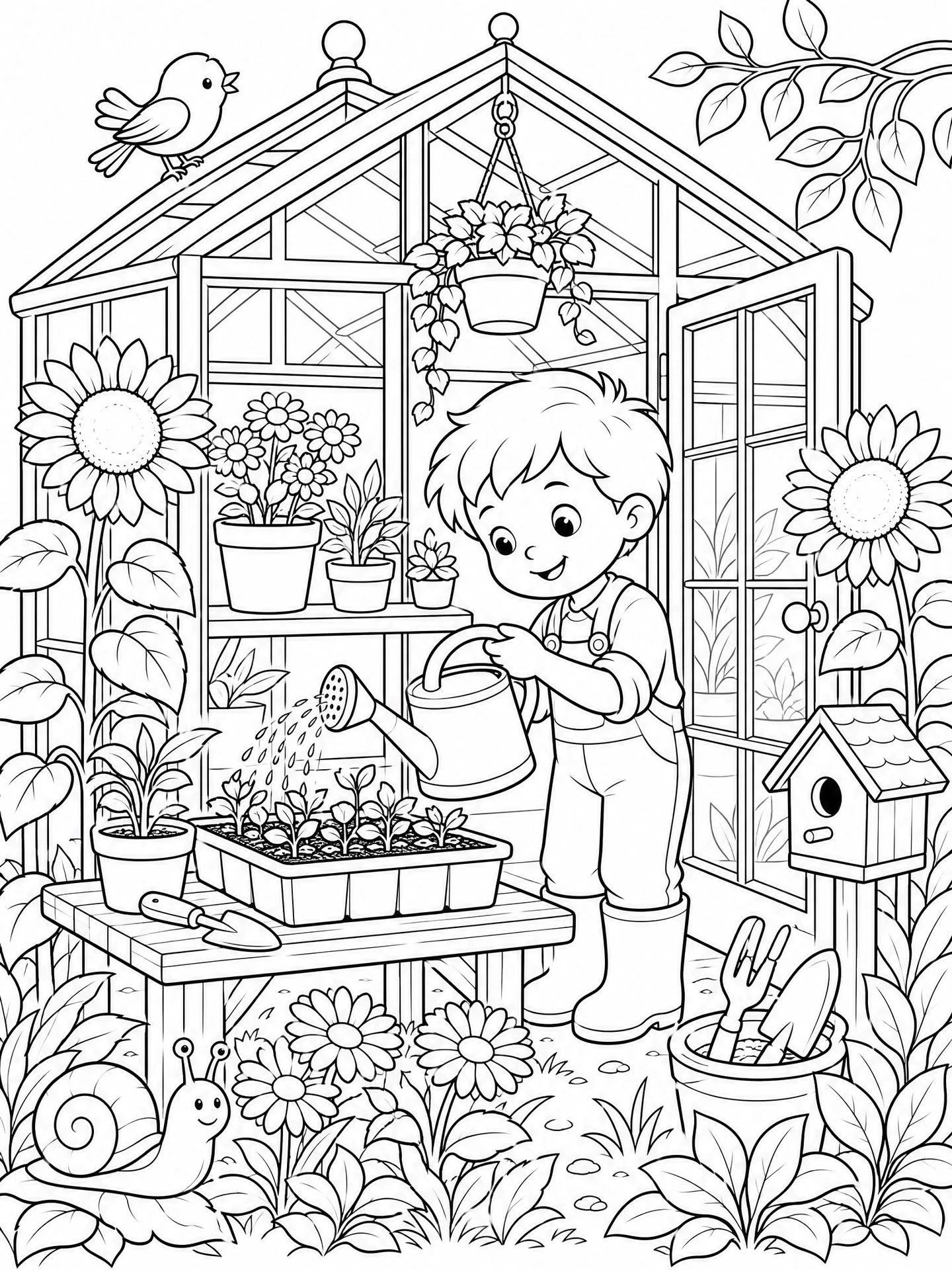 Original garden greenhouse coloring page preview