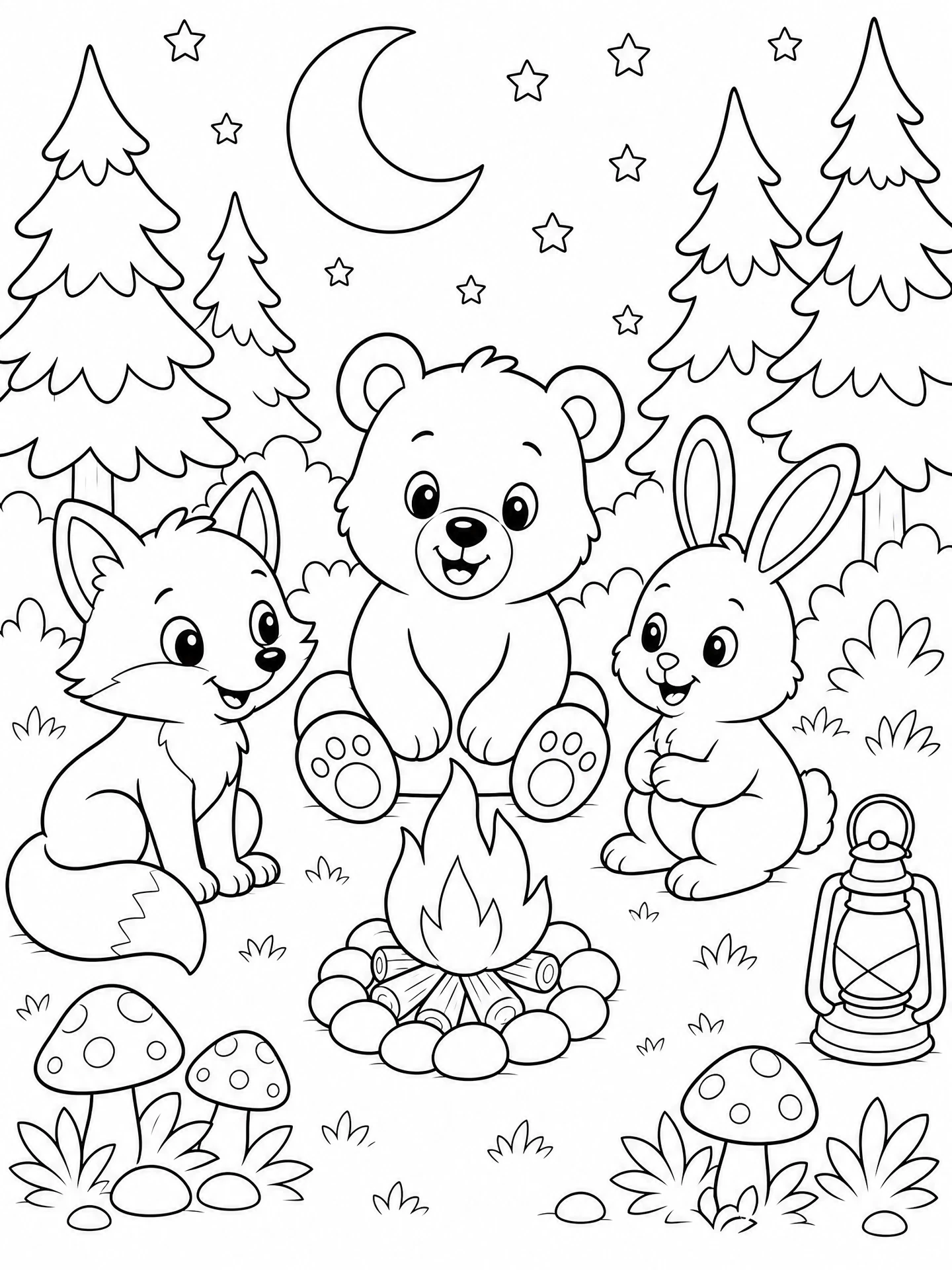 Original woodland campfire coloring page preview